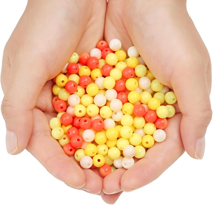 1000pcs 6mm mixed color acrylic round beads, assorted plastic gumball bubble gum beads with hole pastel loose beads bulk for jewelry diy making crafting supplies (orange series)