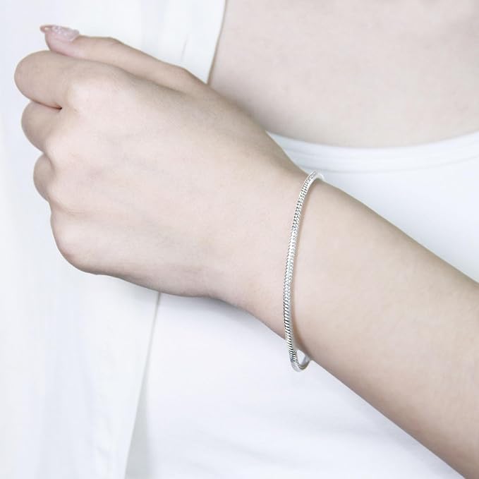 Exway 10 Pcs Snake Charm Bracelet Chains 7.5 Inch Silver Charm Bracelet Kit Snake Chain Bracelets Chain for Christmas DIY Women Jewelry Making Gifts