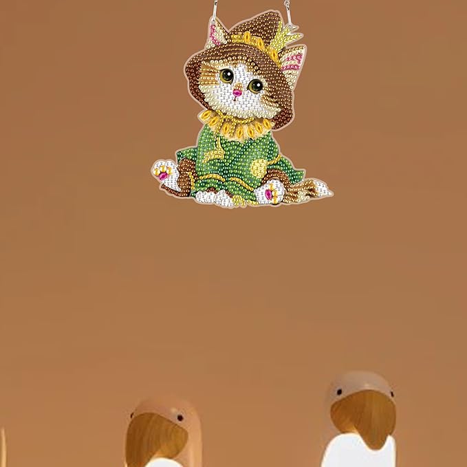 TDFERAN Diamond Painting Pendant Cat DIY Diamant Art Ornament Kits Window Pendant Diamond Painting Hanging Diamant Painting Suncatcher Art Wind Chimes Hanging for Wall Home Decor