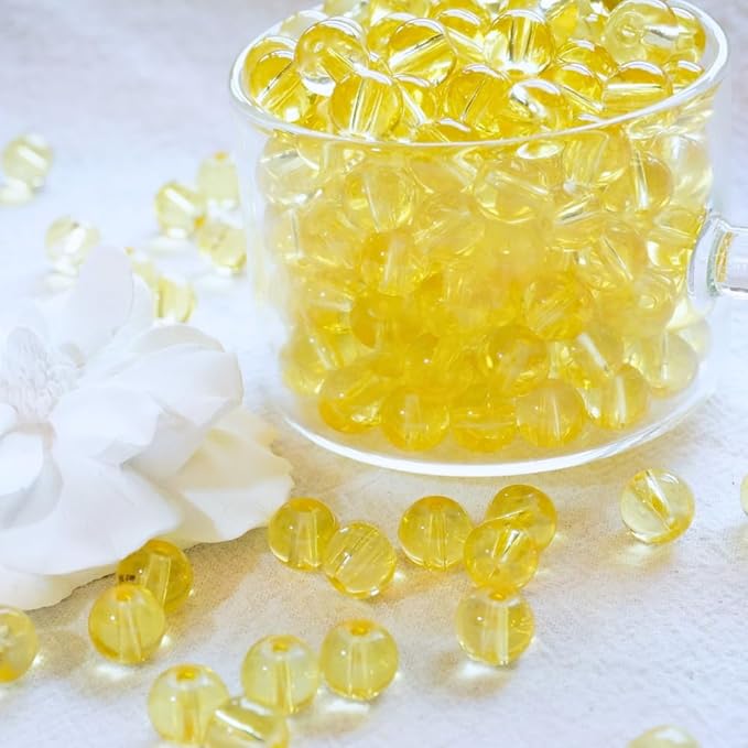 Jabrand 150pcs Beads Kit, 8mm Transparent Glass Beads Clear Round Crystal Beads for Bracelet Making Jewelry DIY Crafts Supplies (Yellow)