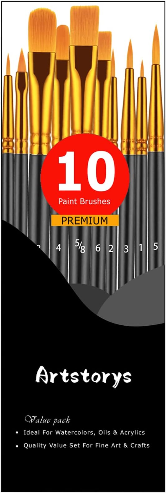 Paint Brush Set, 10 Pcs Paint Brushes for Acrylic Painting, Round Pointed Tip Detail Small Paint Brush for Oil Watercolor Canvas Face Body Boards Rock, Adult Drawing Arts Crafts Supplies, Black