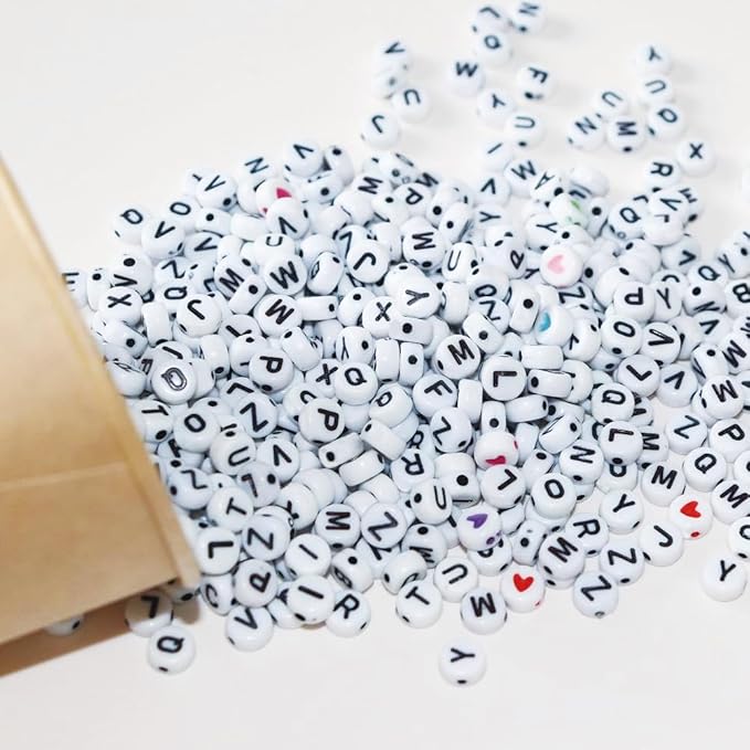 Alphabet Beads A-Z 1300+Pcs Letter Beads, Acrylic 4x7mm Round Letter Beads Kits,Black Digit and Colorful Smile Beads for Bracelets Necklaces DIY Jewelry Making (Black,1300+PCS)