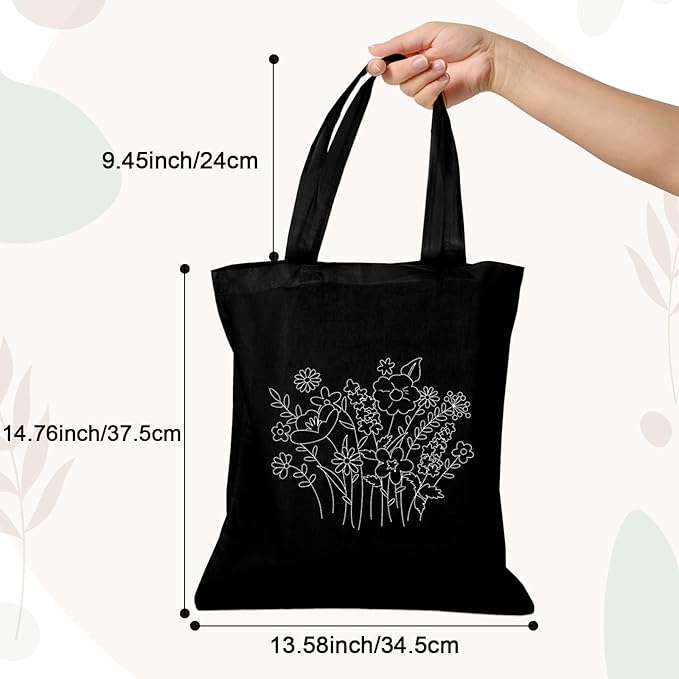 Nuberlic Canvas Tote Bag Embroidery Kit for Beginners Adults -DIY Needlepoint Kit with Floral Pattern Bag Reusable Eco-Friendly Shopping Bag