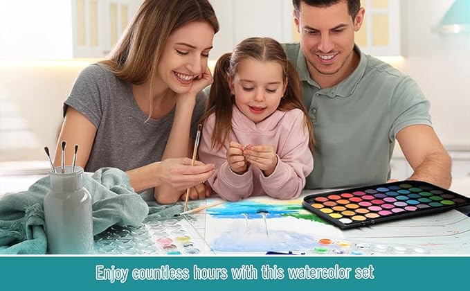 2 Packs of 16 Vivid Colors Washable Watercolor Paint Set Includes Watercolour Mixing Palette and 2 Brushes, Perfect For Artists, Beginner Painters, Kids and Adult Painting