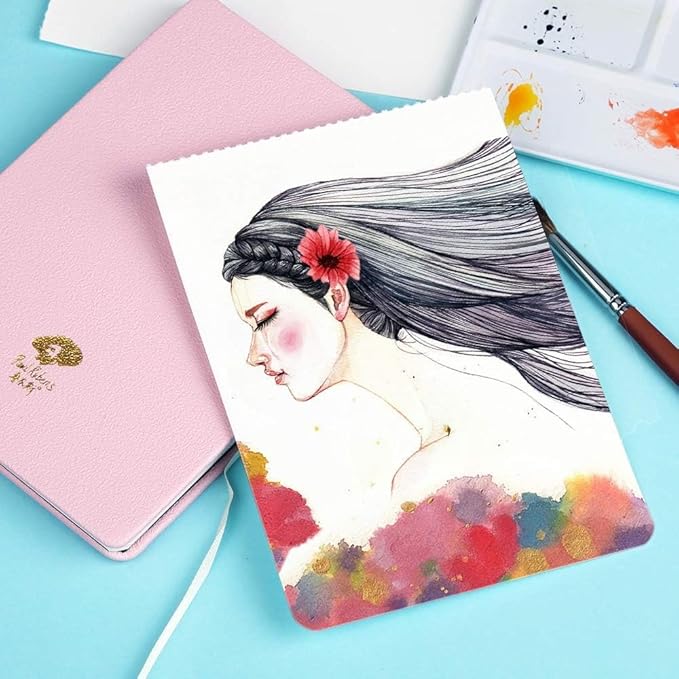 Paul Rubens 2 Pack Watercolor Paper, 100% Cotton Hot Press Watercolor Journal 7.6" x 5.3", 40 Sheets (140lb/300gsm), Acid-Free Art Supplies for Watercolors, Gouache, Acrylics