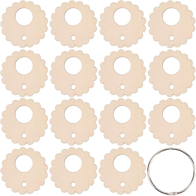 GORGECRAFT 100Pcs Flower Wood Thread Embroidery Floss Organizer Chips 2.2 Inch Cross Stitch Board Card Bobbins Holder with Floss Ring for Cross Cotton Thread Craft DIY Sewing Storage Accessories