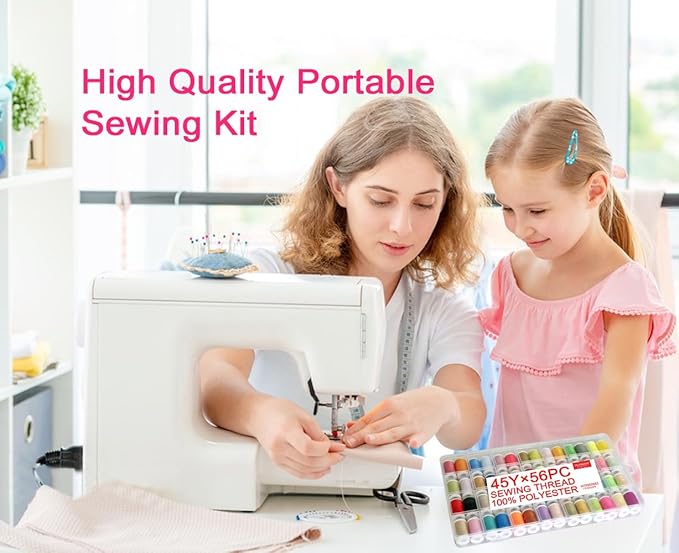 56 rainbowColor Set of Handy Polyester Sewing Threads with needls and Threader