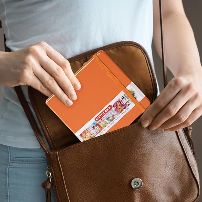 Square 5x5 inches 80gsm 96sheets/192 Pages Notebooks Blank Sketchbooks Travel Journal Pocket Hardcover Paint Writing Diary Memo Planner PU Leather Cover. Orange