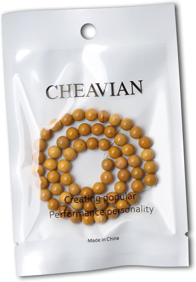 cheavian 60pcs 6mm natural yellow moonkaite jasper gemstone smooth surface round loose beads for jewelry making 1 string 15 inches