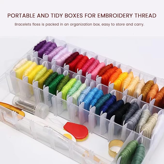 Huacan Embroidery Floss Kit with Storage Box 36 Colors Stitching Threads Sewing Kits 53 Pcs DIY Cross Stitch Accessories Set for Adults Beginner