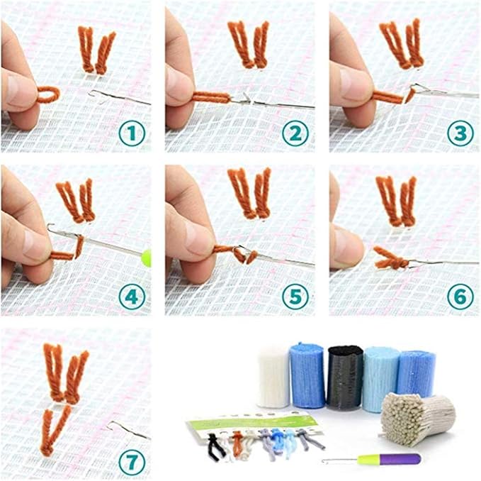 DL-YTG Latch Hook Kits Pillow Horse Crochet Yarn Cushion Colour Pre-Printed Canvas Rug Needlework DIY Pillowcase Hook and Latch Kit Arts Crafts Christmas Home Sofa Decoration 42x42cm/16X16inch