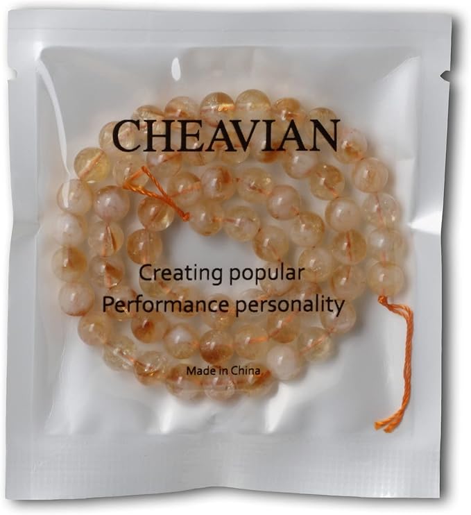 cheavian 60pcs 6mm natural yellow feather citrine gemstone round loose beads crystal energy stone healing power for jewelry making 1 strand 15"