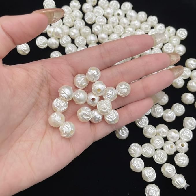 Pearlescent Rose Flower Bead for Bracelets,Cute Small Unique White Acrylic Aesthetic Beads for Jewelry Making with Holes,Bulk DIY Bracelet Phone Charms Strap Decoration Accessories 6-10mm