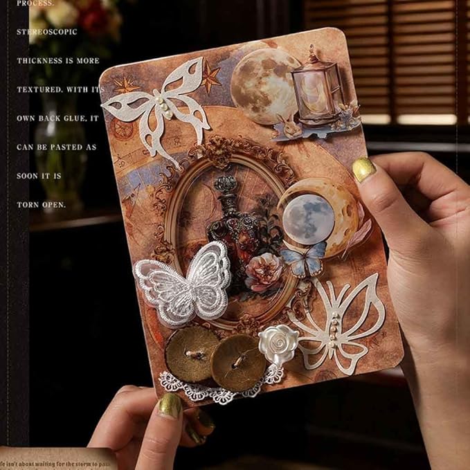 CraftBloom Sailing Scrapbook Kit 34Pcs, Vintage Nautical Junk Journal Supplies with Paper Ephemera, PET Stickers, Lace Trim, Pearl Stickers, Buttons & Gold Coins for Scrapbooking Journaling Collage