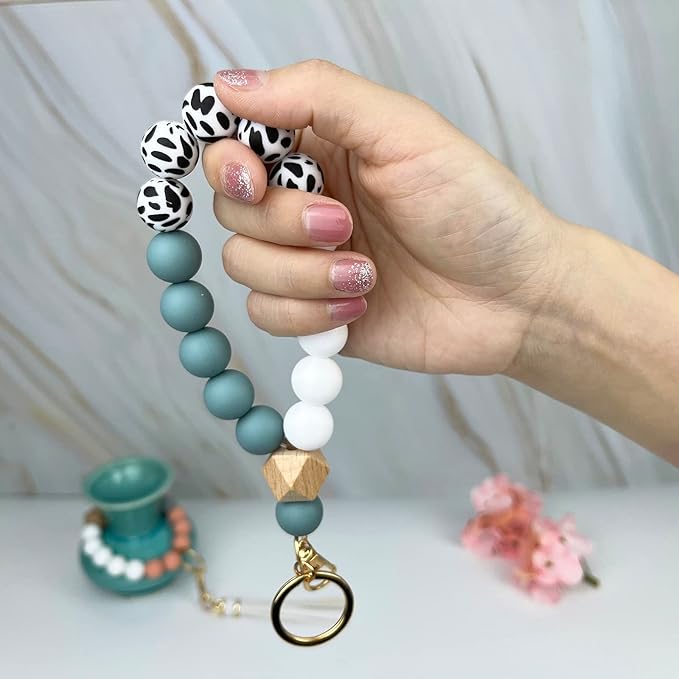IESCOO 100pcs Silicone Beads for Keychain Making,15mm Rubber Beads kit for Keychain Bracelet Lanyards Pens with Key Rings and Tassels