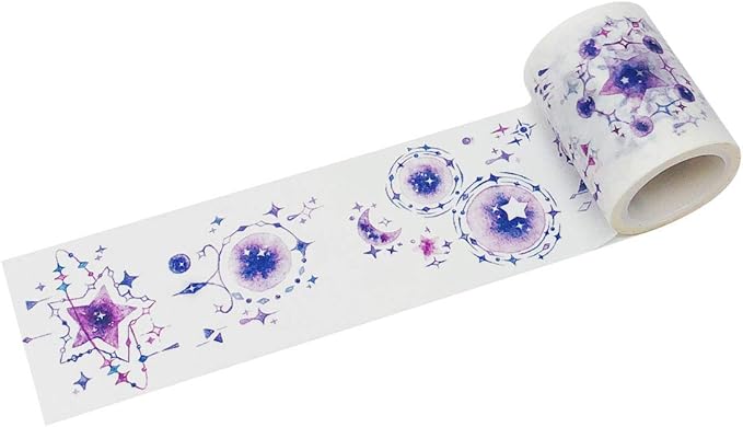 Wrapables Decorative Festive Wide Washi Masking Tape, 45mm x 5m, Purple Stars