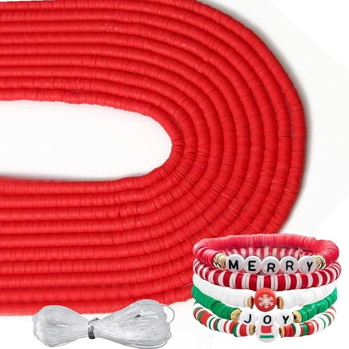 3600 pcs Red Clay Beads for Bracelets Making, 10 Strands Flat Round Polymer Clay Beads 6mm Spacer Heishi Beads for Jewelry Making Earring Necklace