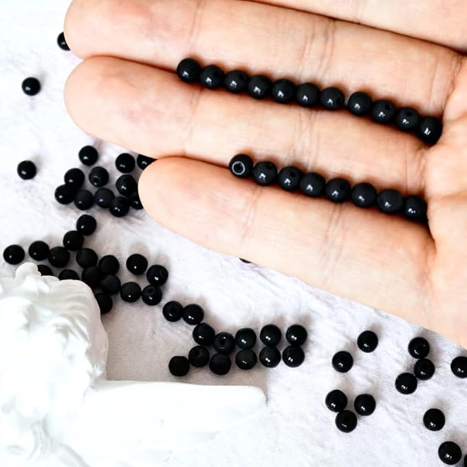 Jabrand 500pcs Black Beads, 4mm Porcelain Beads for Jewelry Making Round Ceramic Bead Unique Vintage Bead for Craft Beading Kit Bracelets DIY Decor