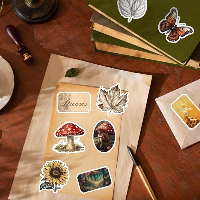 50Pcs Waterproof Vintage Stickers, Scrapbooking Supplies Kit,Aesthetic Decorative Craft Sticker for Planner, Bullet Journaling, Junk Journal, Water Bottles, Laptop, Retro Craft.Butterfly