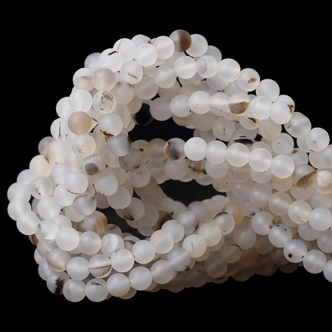 60PCS 6mm Natural Frosted Moss Grass Agate Gemstone Round Loose Beads for Jewelry Making 1 Strand 15"
