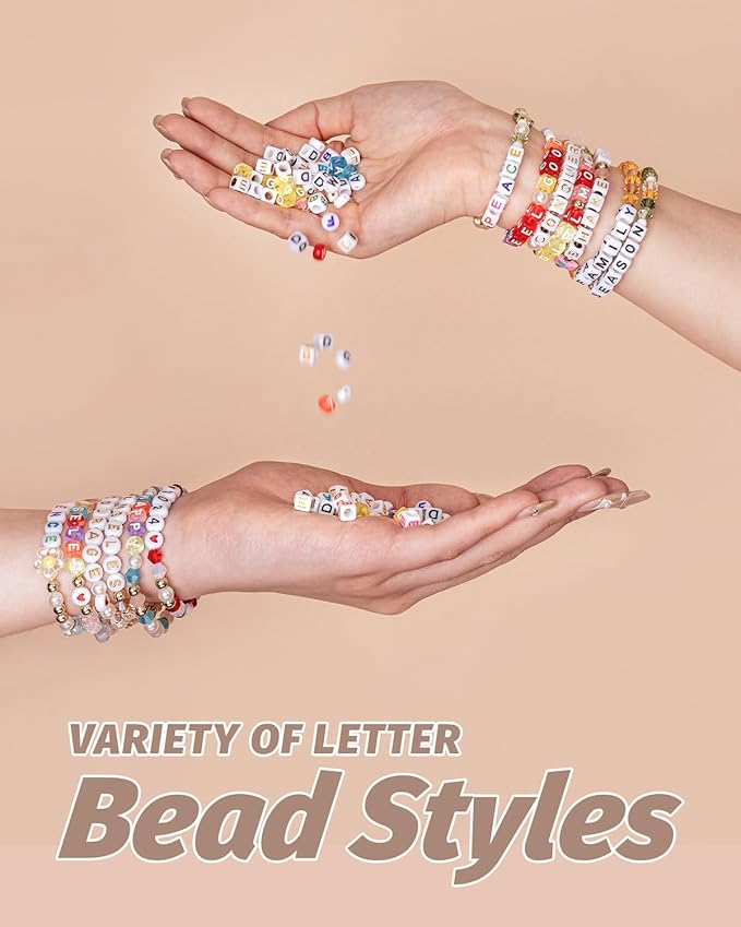 Alphabet Beads - 1270Pcs Square Acrylic Letter A-Z With Extra Vowels, Numbers and Spacers - Ideal for Bracelets, Necklaces, Friendship Kits