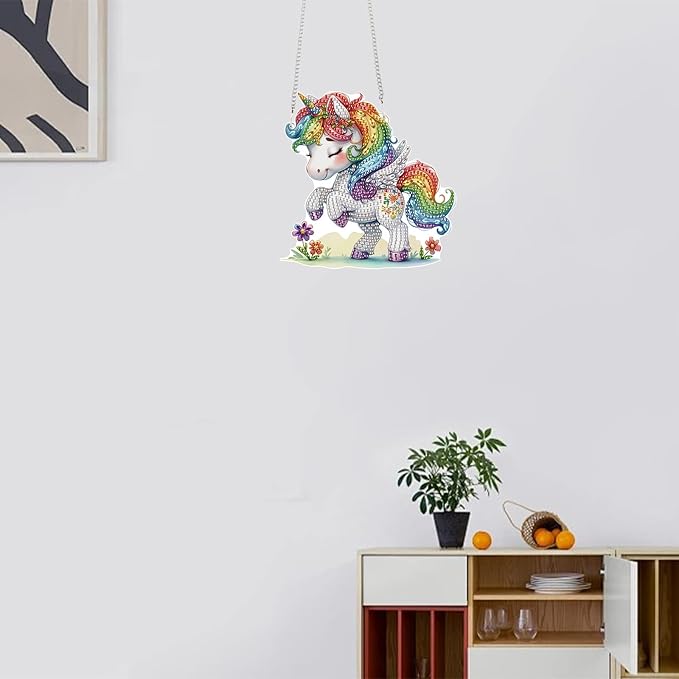 TDFERAN Diamond Painting Pendant Colorful Unicorn DIY Diamond Art Decoration Kit Window Pendant, Gem Art Wall Home Window Decoration Adult Digital Painting Women Crafts Hobby
