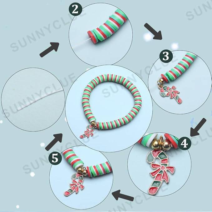 SUNNYCLUE 1 Box 861Pcs Christmas Beads for Jewelry Making, Red Green Beads for Bracelets Making Kit, Christmas Clay Charms Necklace Jewelry Adults Gifts Adults Party Favor