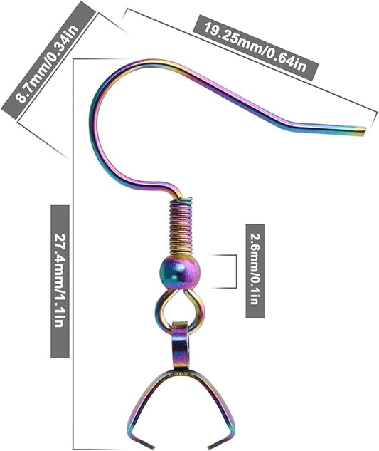 earring hooks 50pcs/25pairs, stainless steel rainbow ear wires fish hooks, hypo-allergenic jewelry findings parts for diy jewelry making