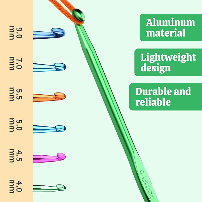 UzecPk 12Pcs 4mm Aluminum Crochet Hooks, Ergonomic Handle Crochet Needle, Crochet Hooks Bulk Set for Beginners Adults