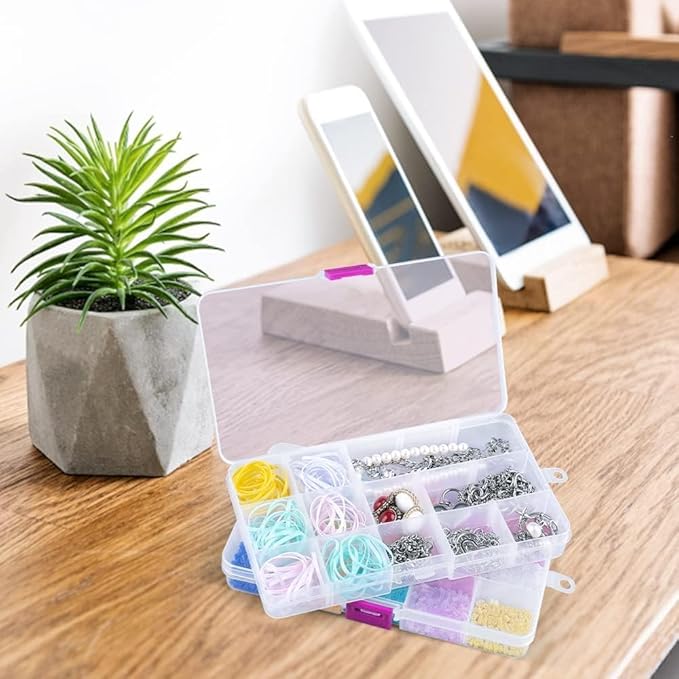 Opret 15 Girds Bead Organizer(8 Pack), Earring Organizer Box, SMALL Plastic Clear Organizing Containers with Adjustable Dividers for Crafts Jewelry Screws Small Items, Size 6.9×3.9×0.9in