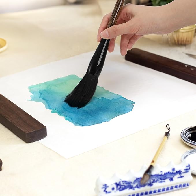 16 Pieces Chinese Calligraphy Brush Set, Sumi Brushes with Roll-up Bamboo Holder, Sturdy Japanese Watercolor Painting Writing Brushes, Kanji Art Drawing Brushes for Beginners