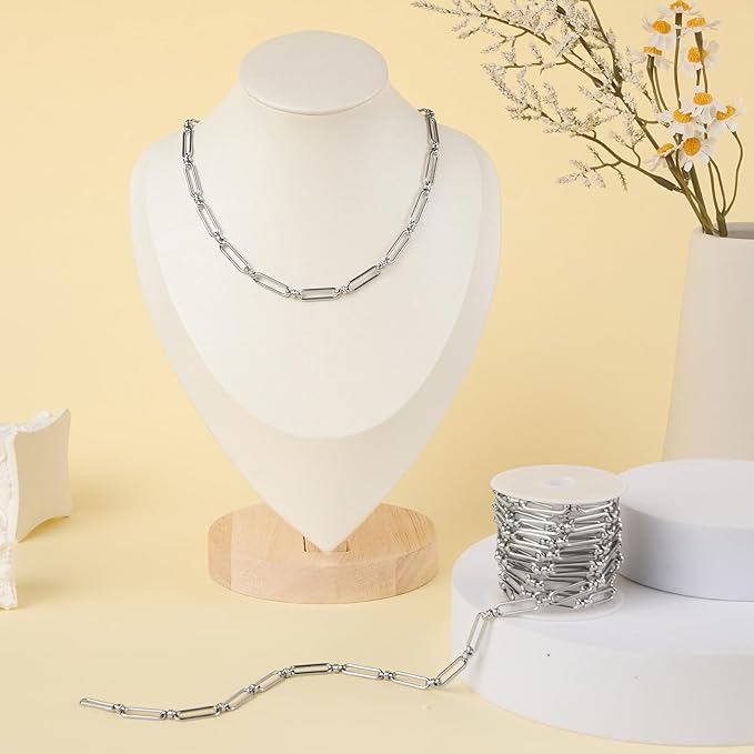 Jabogrii 6.5 Feet Silver Paperclip Chain for Jewelry Making DIY Craft Stainless Steel Jewelry Making Chains Spool Bulk