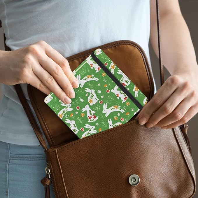 Square 4.8x4.8 inches 80gsm 96sheets/192 Pages Notebooks Blank Sketchbooks Travel Journal Pocket Hardcover Paint Writing Diary Memo Planner Cloth Cover. Green Rabbit