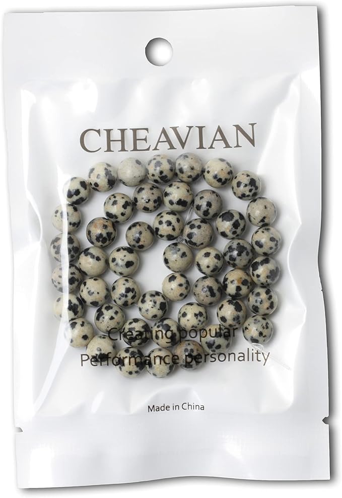 cheavian 45pcs 8mm natural dalmatian stone round loose beads for jewelry making diy findings 1 strand 15"