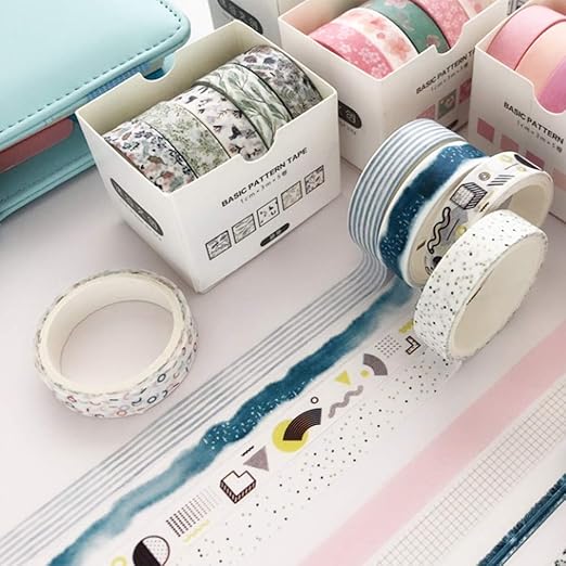 YUBBAEX 5 Rolls Washi Tape Set Creative Basic Skinny Masking Decorative Tapes for Arts, DIY Crafts, Journals, Planners, Scrapbooking, Wrapping (Sakurazen)