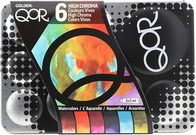 QoR High Chroma 6 Set by GOLDEN, 6 x 5 ml tubes, Professional Watercolor Paint Set