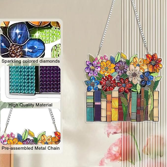 JBTM24 9.8x8.7 inch Hanging Diamond Art Pendant Kits, Double Sided Diamond Painting Hanging Sign with Chain, Special Shaped Crystal Art Ornament (Books)