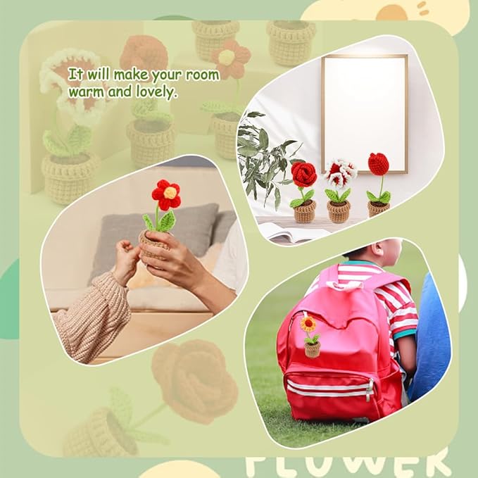 Crochet Kit for Beginner Learn to Animal Amigurumi Crochet Kit Adult Kit with Step-by-Step Instructions and Video Tutorials Cow Mushroom Potted Plant Coasters