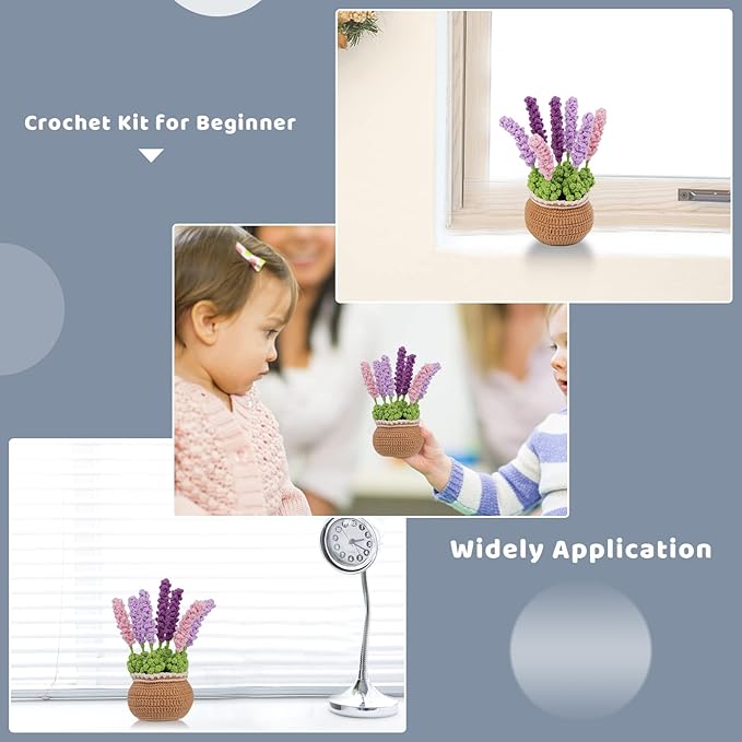 kgxulr Crochet Kit for Beginners, Purple Lavender Crochet Kit Beginner Crochet Starter Kit for Complete Beginners Adults, Crocheting Knitting Kit with Step-by-Step Video Tutorials (Purple Lavender)