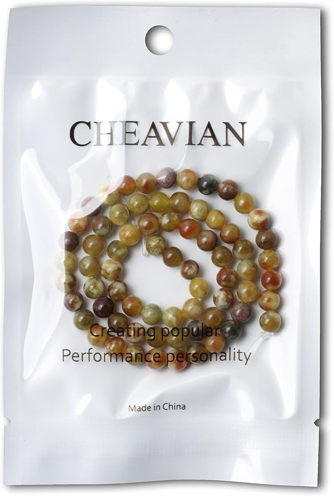 cheavian 60pcs 6mm natural yellowish green serpentine jade round loose stone beads for jewelry making 1 strand 15"