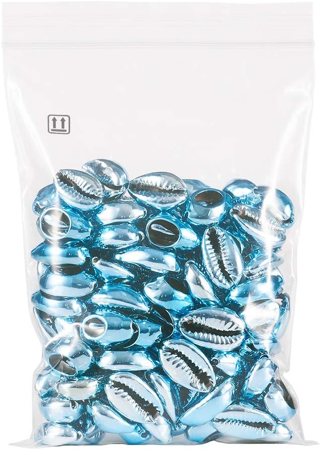 Cheriswelry 100pcs Sea Shell Electroplated Beads Undrilled Sky Blue Spiral Cowrie Shell Oval Beads Ocean Summer Beach Loose Spacer Beads 17~21mm for DIY Bracelet Necklace Jewelry Making