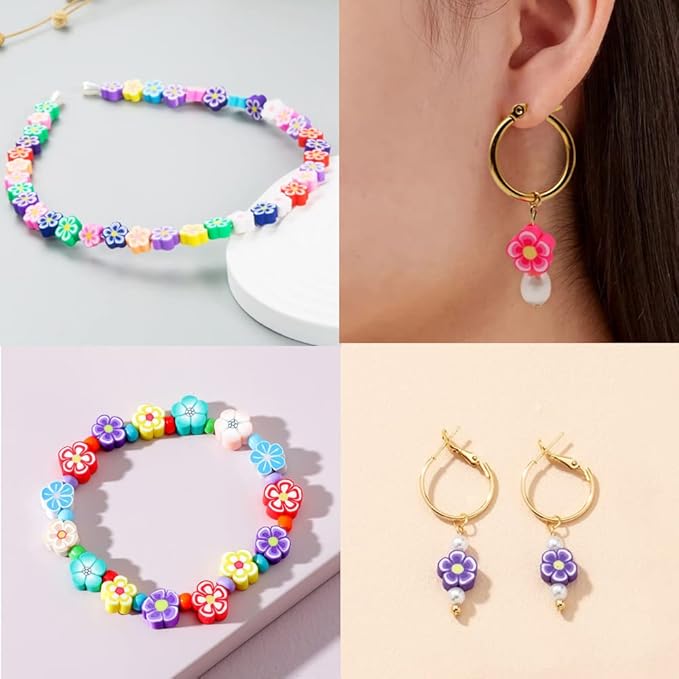 100 Pcs Flower Handmade Polymer Clay Beads, 10mm Polymer Clay Spacer Beads for Women Jewelry Making DIY Charms Bracelet Necklace Hair Clip Accessories Handmade Craft