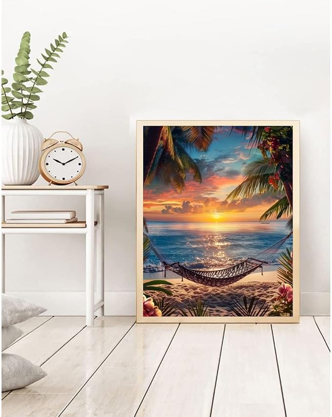 KTHOFCY 5D DIY Diamond Painting Kits for Adults,Tropical Beach Sunset View Full Drill Embroidery Cross Stitch Crystal Rhinestone Paintings Pictures Arts Wall Decor Painting Dots Kits 11.8X15.7 inch
