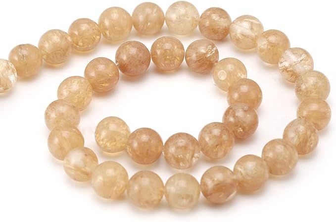youngbling natural crystal beads for jewelry making,6mm gold rutilated quartz polished round smooth stone beads for bracelet necklace 15 inch