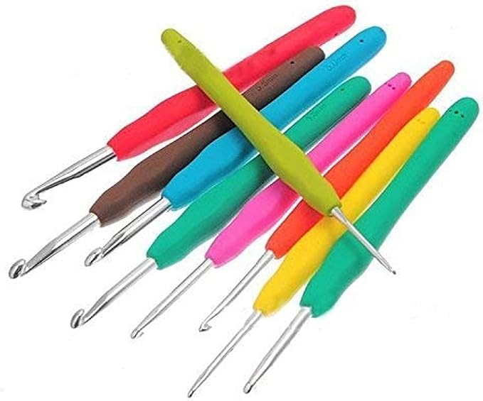 9PCs Soft Rubber Handle Aluminum Hook Crochet Hooks Template Kit TPR Knitting Needles for Loom Tool Band DIY Crafts FBA