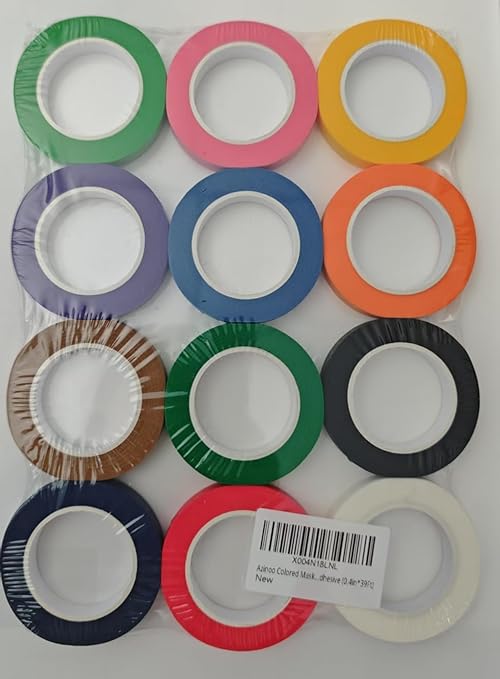 Colored Masking Tape 12PCS-Painters Tape, 12 Color Tape Rolls,Colored Painters Tape Perfect for Kids Art Supplies, Crafting, Labeling, DIY Projects, Easy Tear & Removable Adhesive (0.4in*39Ft)
