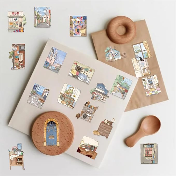 50Pcs Vintage Stickers,Scrapbooking Supplies Kit Aesthetic Decorative Craft Sticker for Planner, Bullet Journaling, Junk Journal, Water Bottles, Laptop, Retro Crafts.Scene