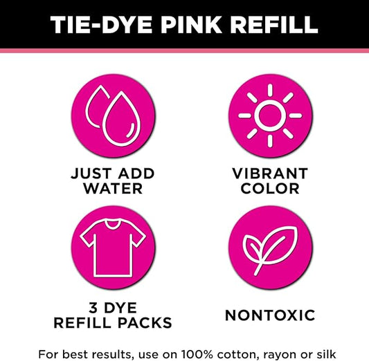 Tulip One-Step Tie-Dye Kit , 3 Fabric Dye Refill Packs, Packs, Pink
