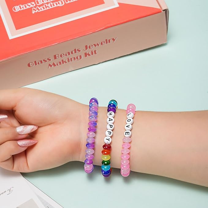 Glass Beads, Rondelle Crystal Beads for Jewelry Making, 48 Colors 5x8 mm 1500 Pcs Abacus Glass Beads Kit with Letter Beads for Friendship Bracelets,Necklace,Crafts Gifts