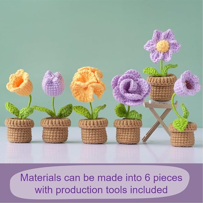 Crochet Set - Beginner Friendly Crochet Set with Step-by-Step Teaching Videos and Crochet Pattern Manuals (Purple Small Potted Plant)